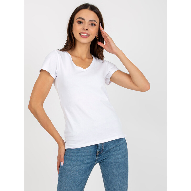 BASIC FEEL GOOD Bílé tričko s výstřihem do V -white Bílá 72663962