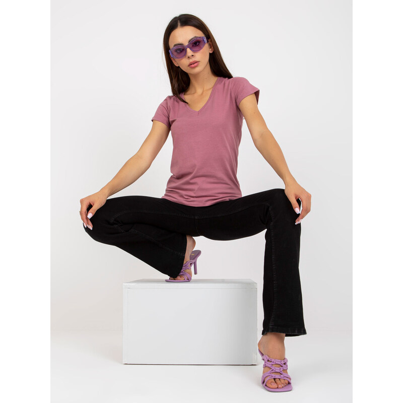 BASIC FEEL GOOD Tmavě růžové tričko s výstřihem do V --dark pink