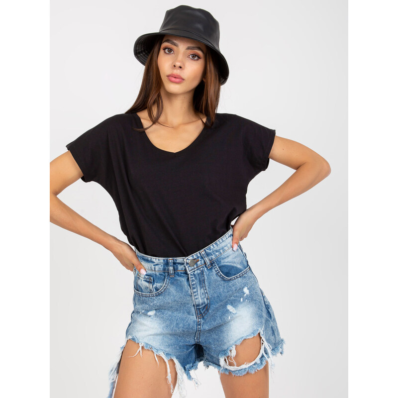 BASIC FEEL GOOD Černé tričko s výstřihem do V -black Černá 115137358