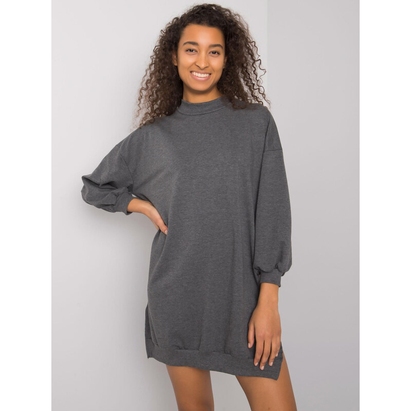 RUE PARIS Tmavě šedé basic mikinové šaty Maretta -dark grey Šedá 84023977