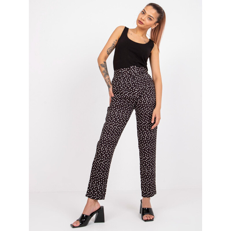 ITALY MODA Černo-bílé puntíkaté elegantní kalhoty --black-white