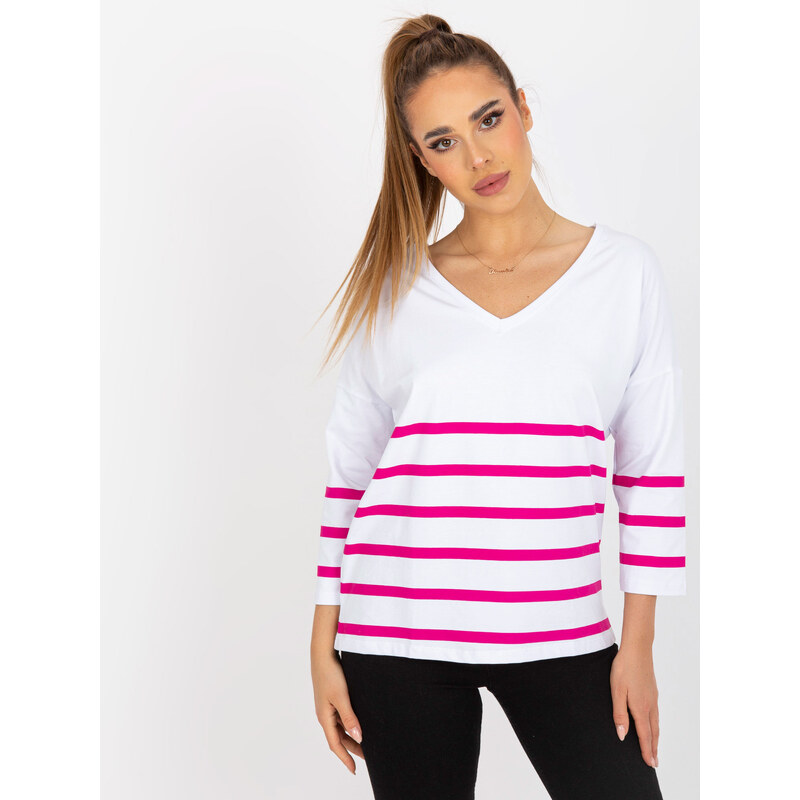 RUE PARIS Bílo-růžová pruhovaná halenka -white-pink Bílá 80684369