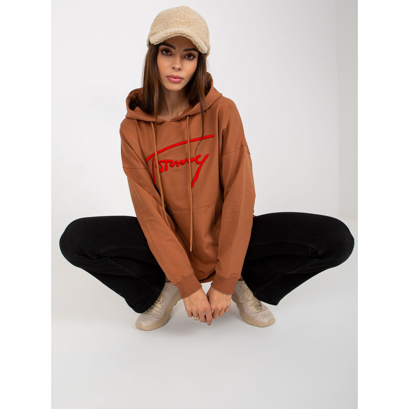 VITON Hnědá dlouhá mikina s rozparky --brown 85877857