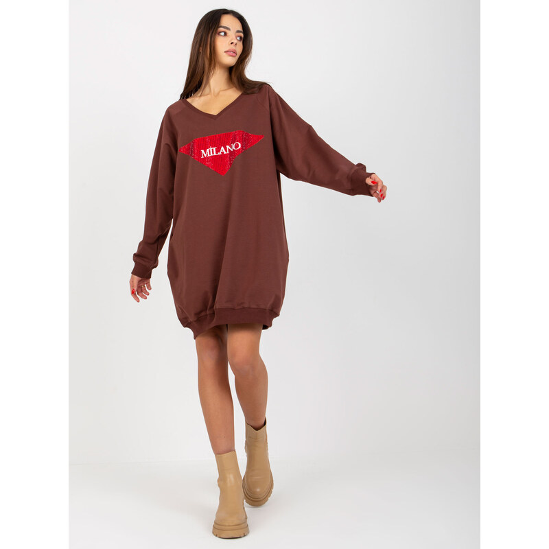 VITON Tmavě hnědé mikinové šaty Milano --dark brown Hnědá 85877977