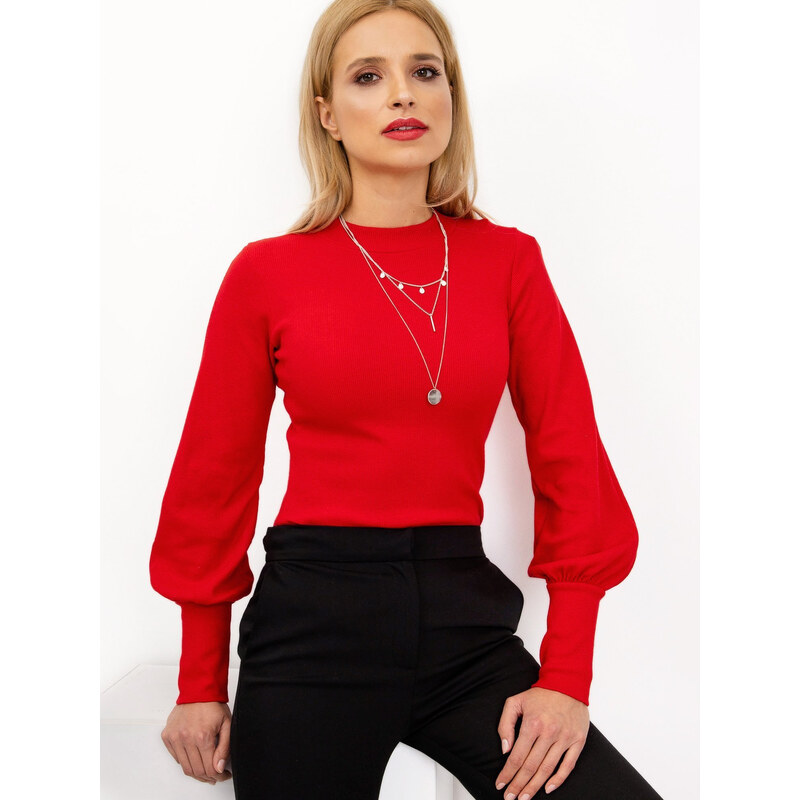 RUE PARIS Dámská červená halenka s balonovými rukávy -red 81514527