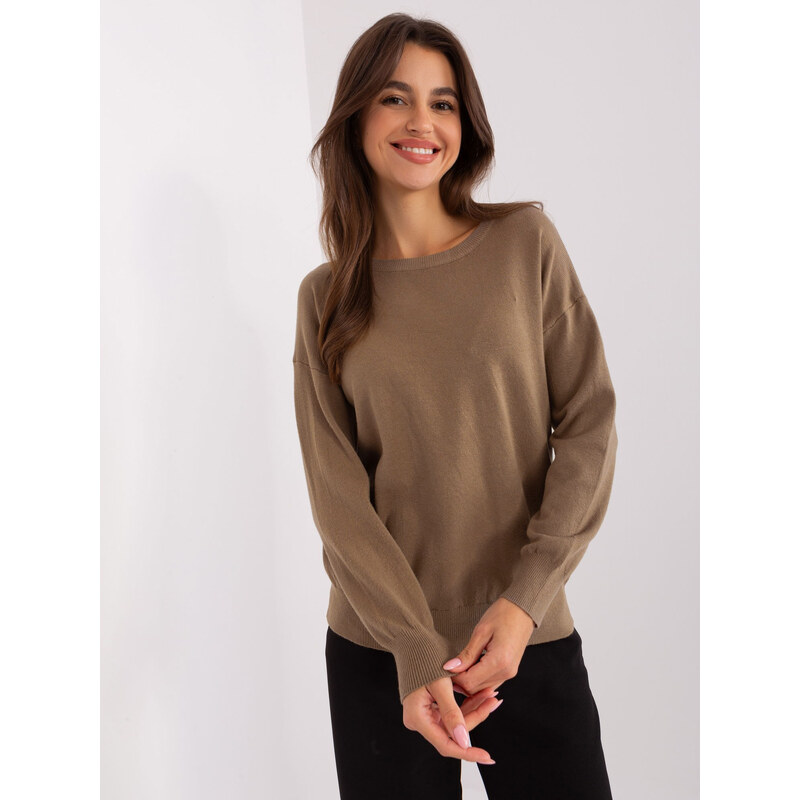 ITALY MODA Hnědý basic svetr --dark beige Hnědá 85902147