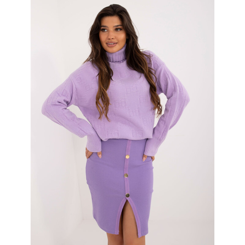 ITALY MODA Světle fialový rolák se vzory -light purple Fialová 100037073