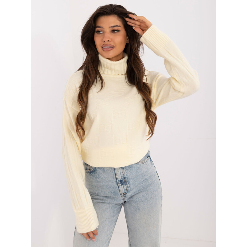 ITALY MODA Světle žlutý rolák se vzory -light yellow Žlutá 100037077
