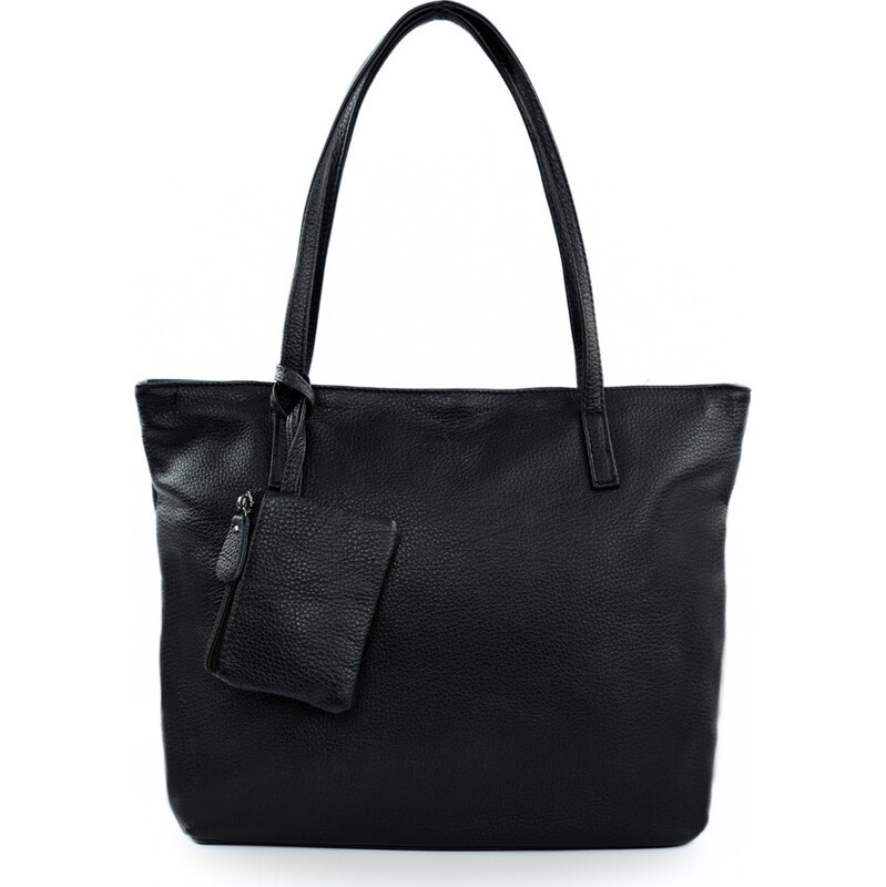 SOLIER Dámská černá kožená shopper kabelka RILLIA s malou vnější