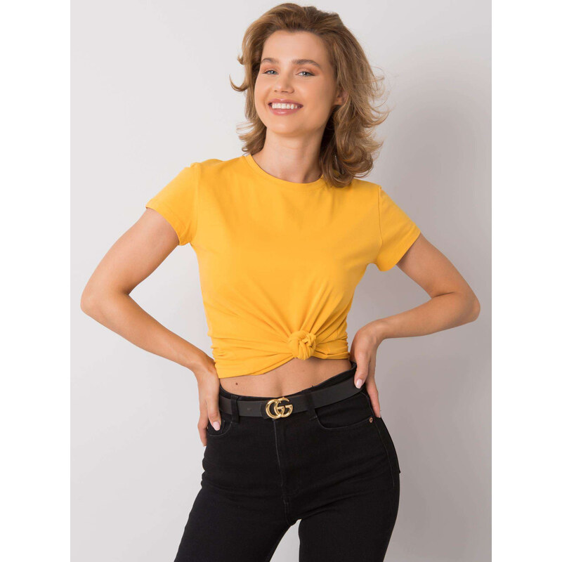 BASIC Žluté dámské tričko s krátkými rukávy -yellow Hořčicová 62113420