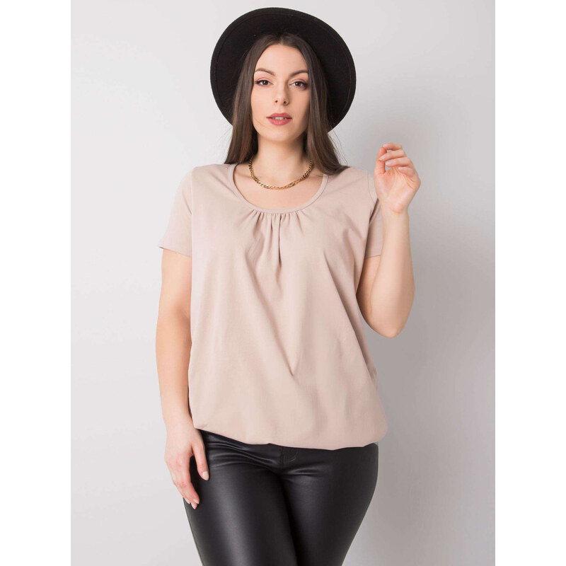 BASIC Béžové dámské tričko s krátkým rukávem -beige Béžová 85870180