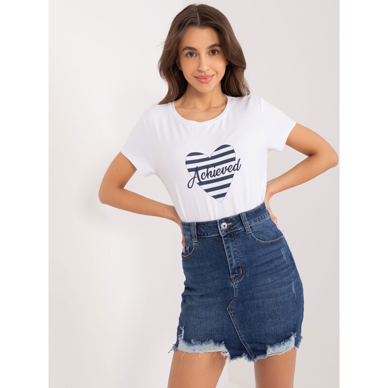 BASIC FEEL GOOD Bílo-tmavě modré tričko s potiskem srdíčka -white-dark 91467897