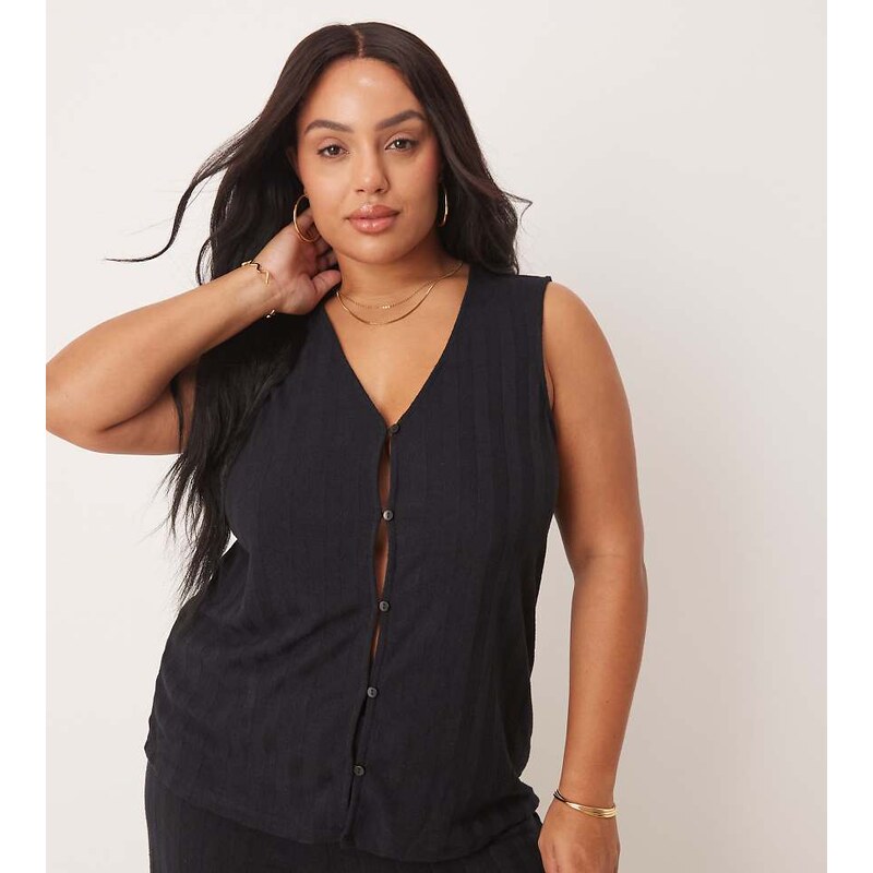 Vila Curve lightweight rib knit sleeveless waistcoat co-ord in black 105265591