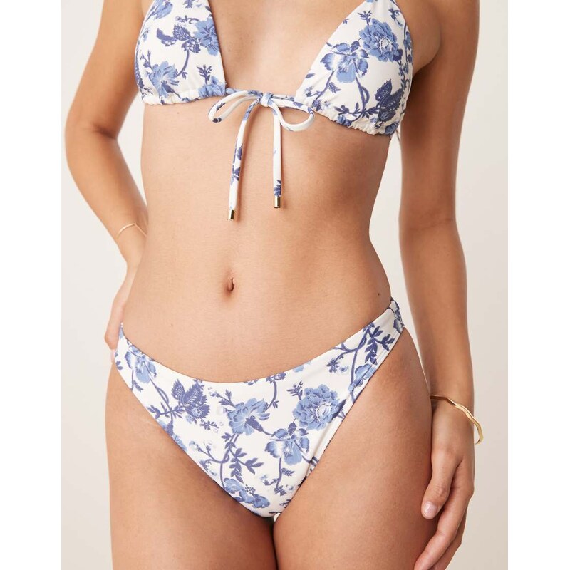 Abercrombie & Fitch mid rise bikini bottom co-ord in blue floral print 105265629
