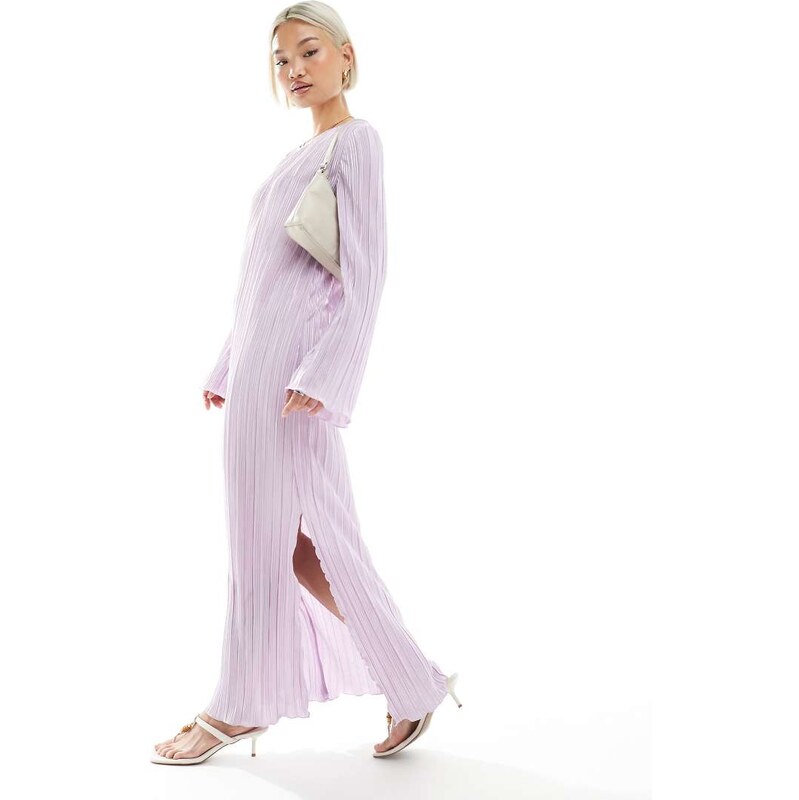 Pieces plisse maxi dress with side splits in lilac-Purple 105265648