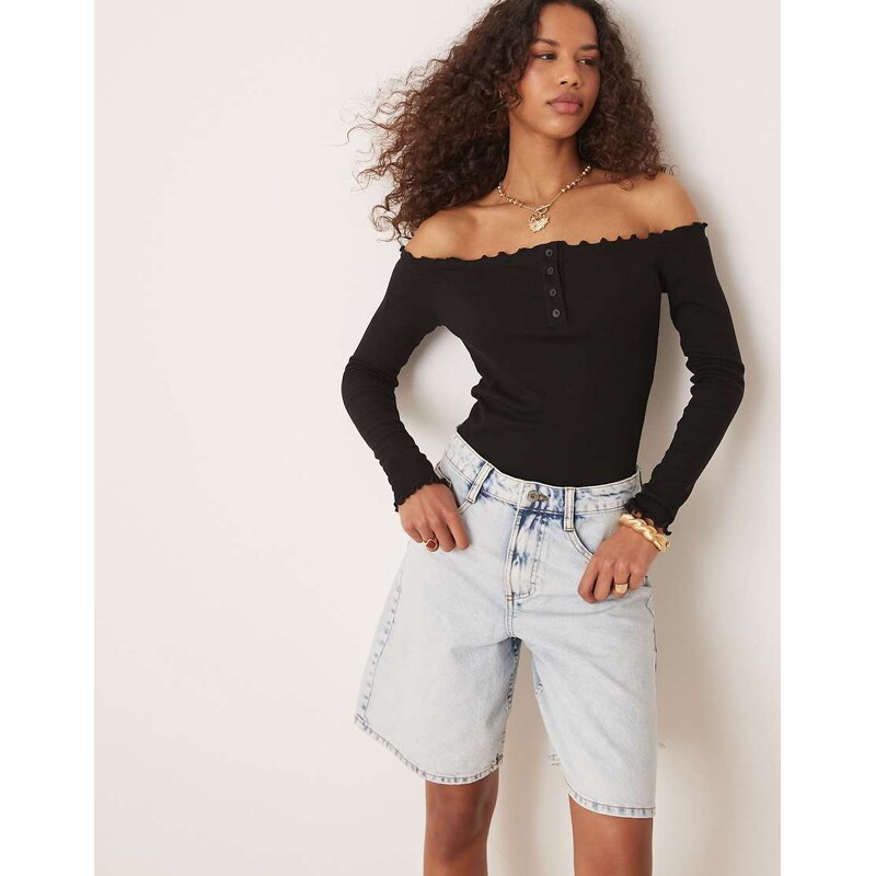 AWARE ribbed lettuce edge bodysuit in black 105265703