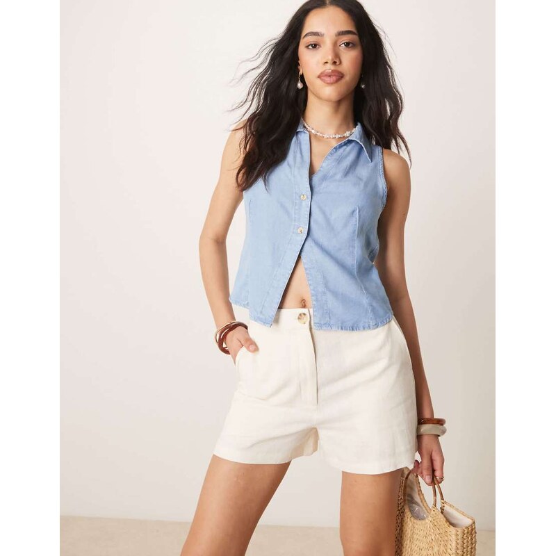 ASOS DESIGN relaxed dad shorts with linen in off white