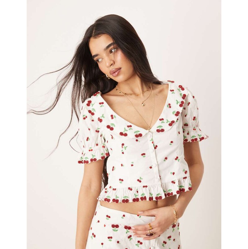 For Love And Lemons For Love & Lemons Beaded Cherries top in white and 105661717