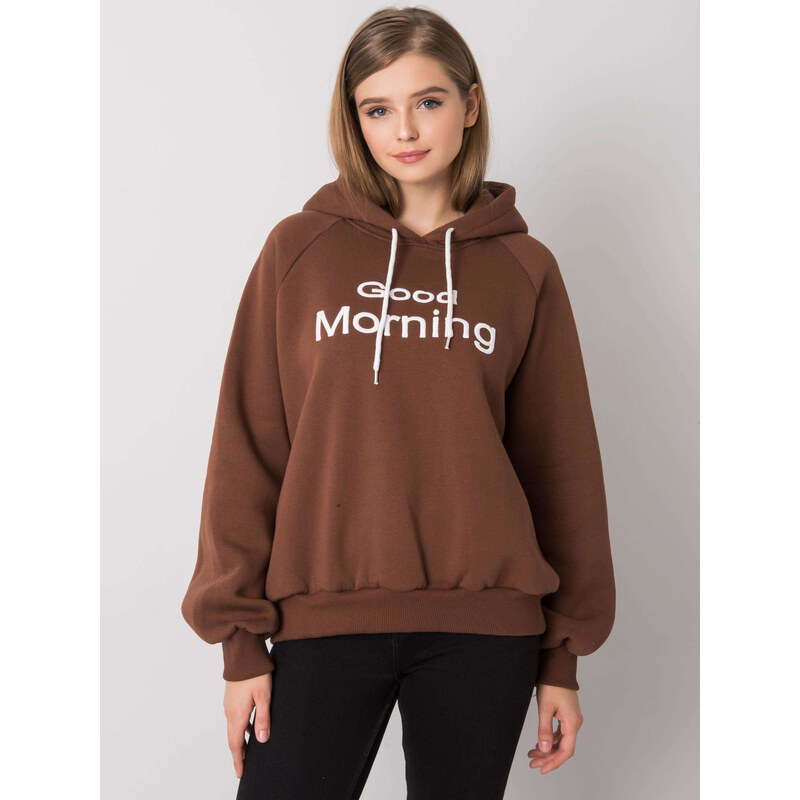 BASIC Hnědá mikina s nápisem a kapucí --brown