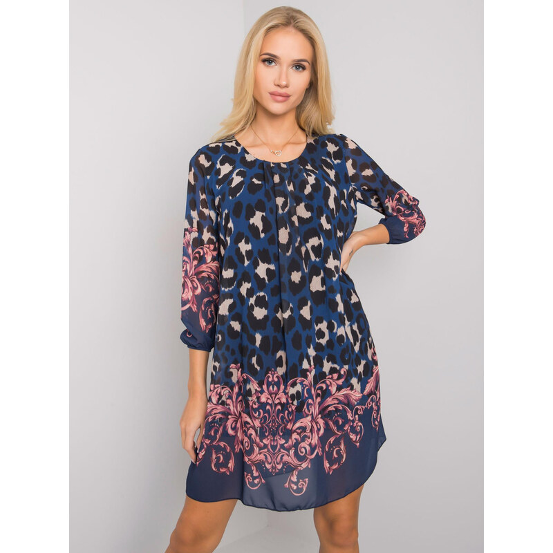 BASIC Modré šaty s barevnými vzory -TW-SK-BI-2667-2.92P-navy