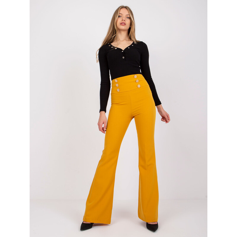 BASIC Tmavě žluté dámské zvonové kalhoty -yellow Hořčicová