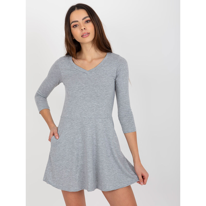 BASIC Světle šedé šaty s výstřihem do V --grey Šedá 85879049