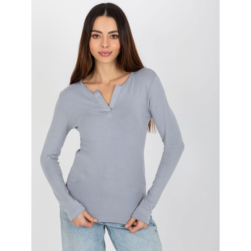 BASIC Šedé dámské tričko s výstřihem -grey Šedá 85879134