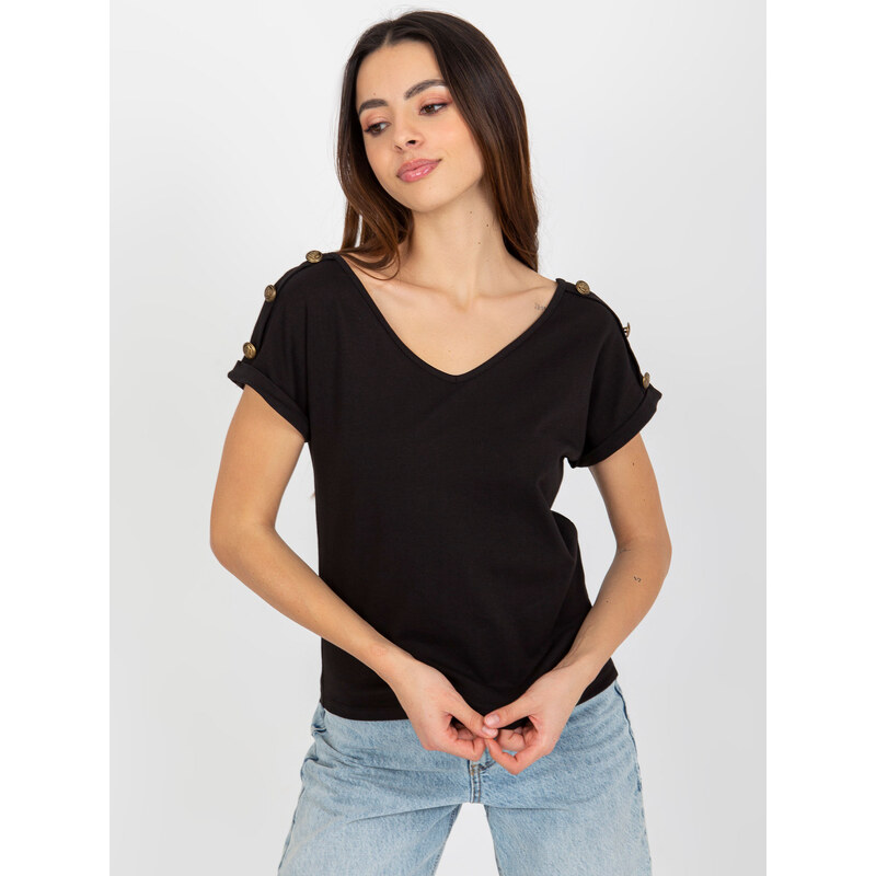 BASIC Černé dámské tričko s výstřihem -black Černá 76827514