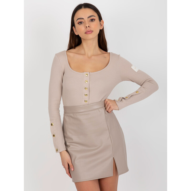 BASIC Béžové dámské tričko s knoflíky -beige Béžová 76827503