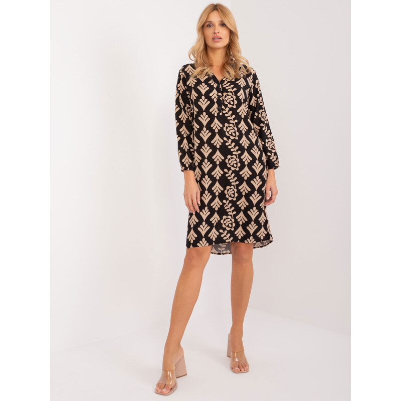SUBLEVEL Černo-béžové vzorované mini šaty D73771M30427A-black