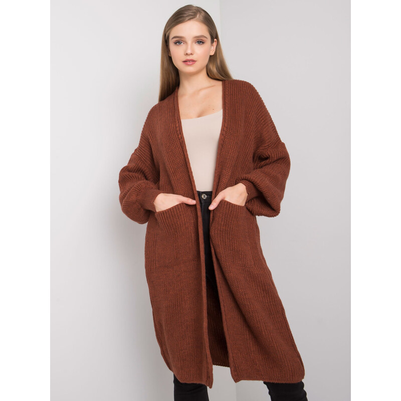 RUE PARIS Hnědý dlouhý teplý svetr Izzie --brown Hnědá 85871751