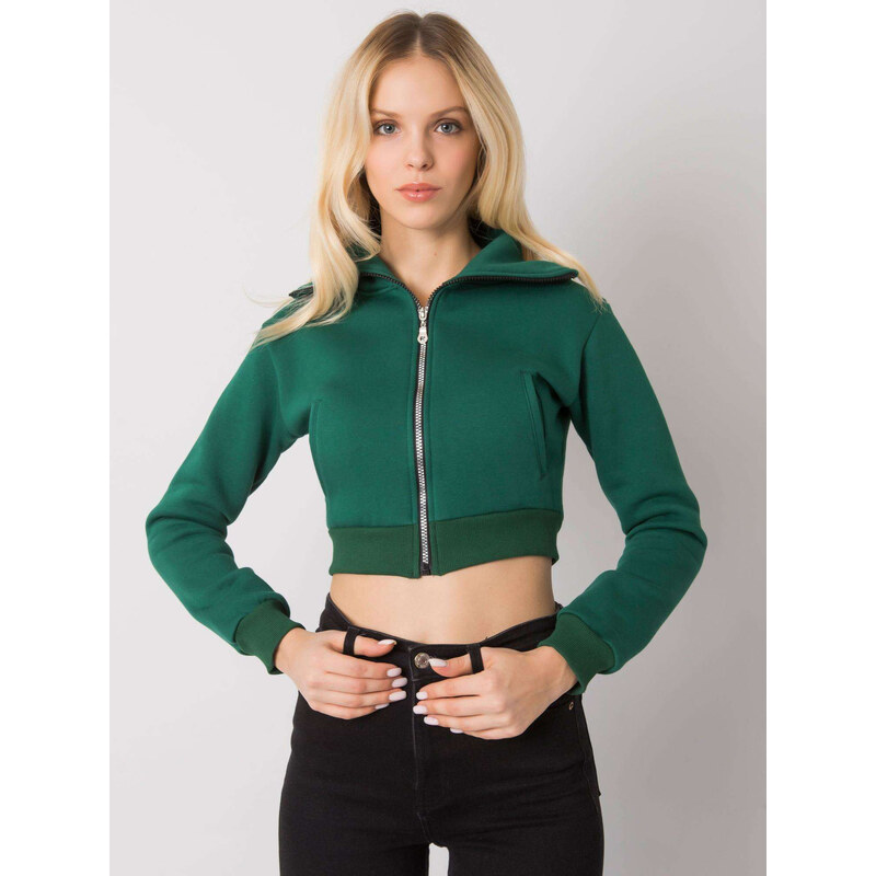 RUE PARIS Tmavě zelená dámská krátká mikina na zip -dark green 66266842