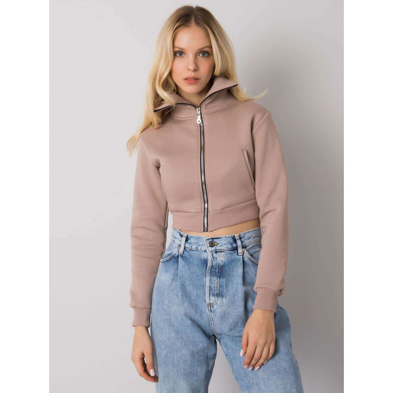 RUE PARIS Béžová dámská krátká mikina na zip -beige 66266855