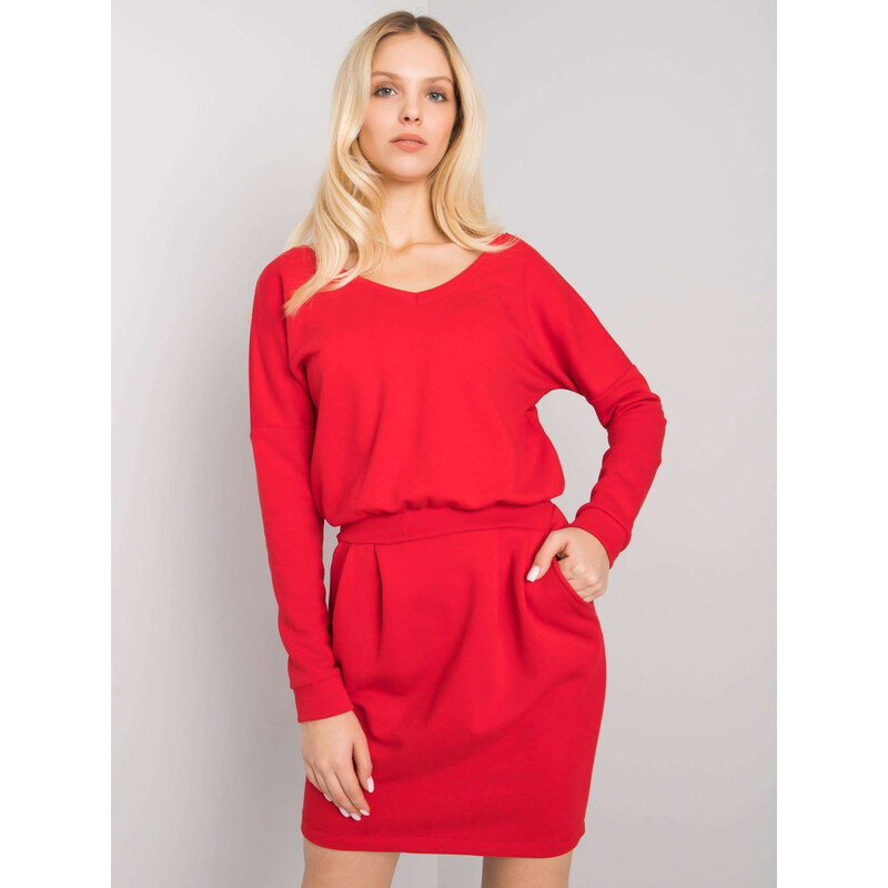 RUE PARIS Červené mini šaty s páskem -red Červená 71801165