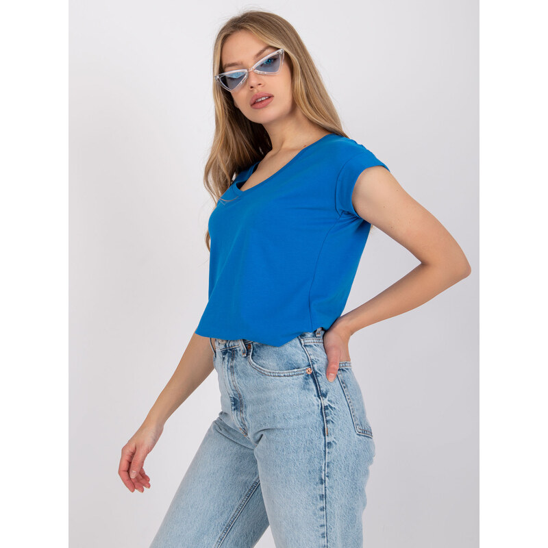 RUE PARIS Modré basic tričko Atlanta s krátkým rukávem -blue Modrá 67028494
