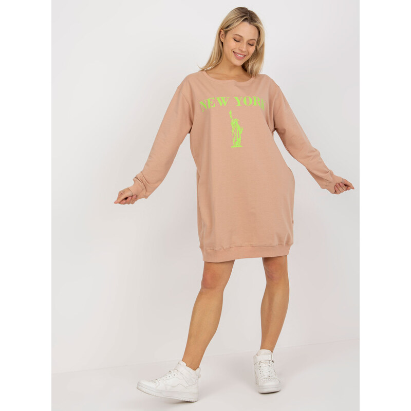 VITON Béžové mikinové šaty s potiskem -beige Béžová 85878487