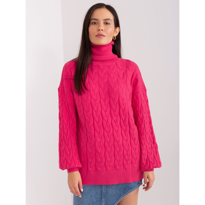 ITALY MODA Tmavě růžový rolák s copánkovým vzorem -fuchsia Tmavě 87076170