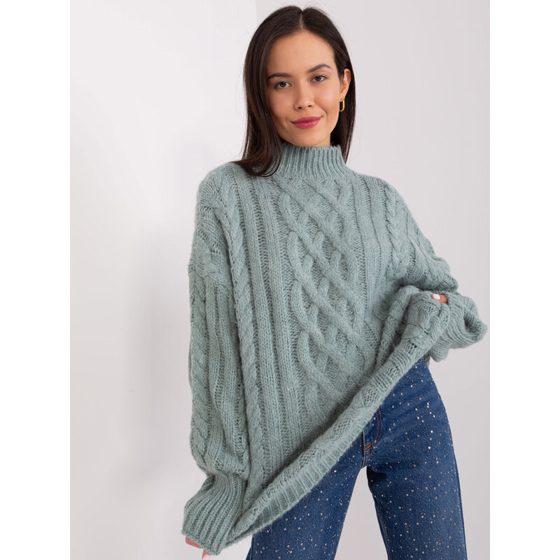 ITALY MODA Mintový pletený svetr -mint 87161326