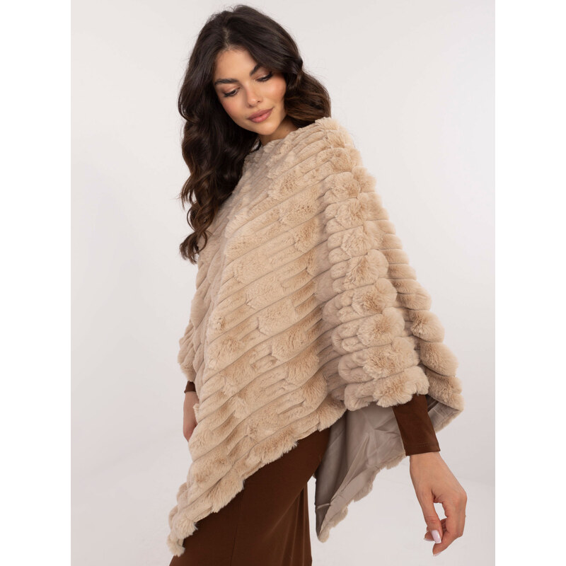 ITALY MODA Béžové kožešinové teplé pončo -beige Béžová 101995392