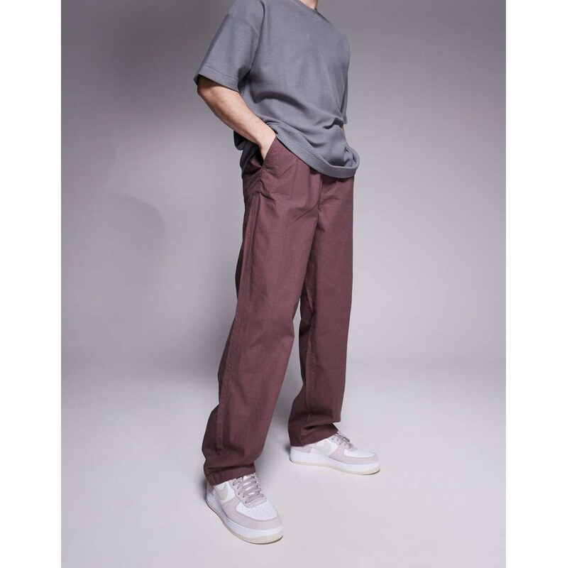 ASOS DESIGN baggy linen blend trousers in brown
