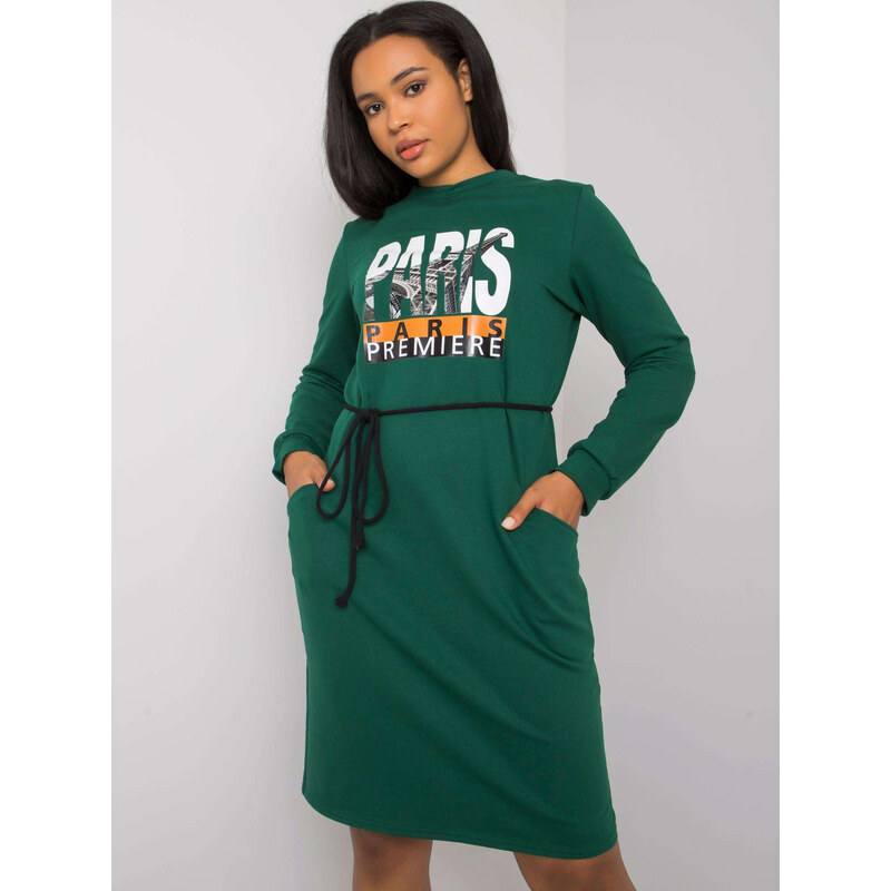 BASIC Zelené šaty s kapsami a potiskem -LK-SK-508299.30-green