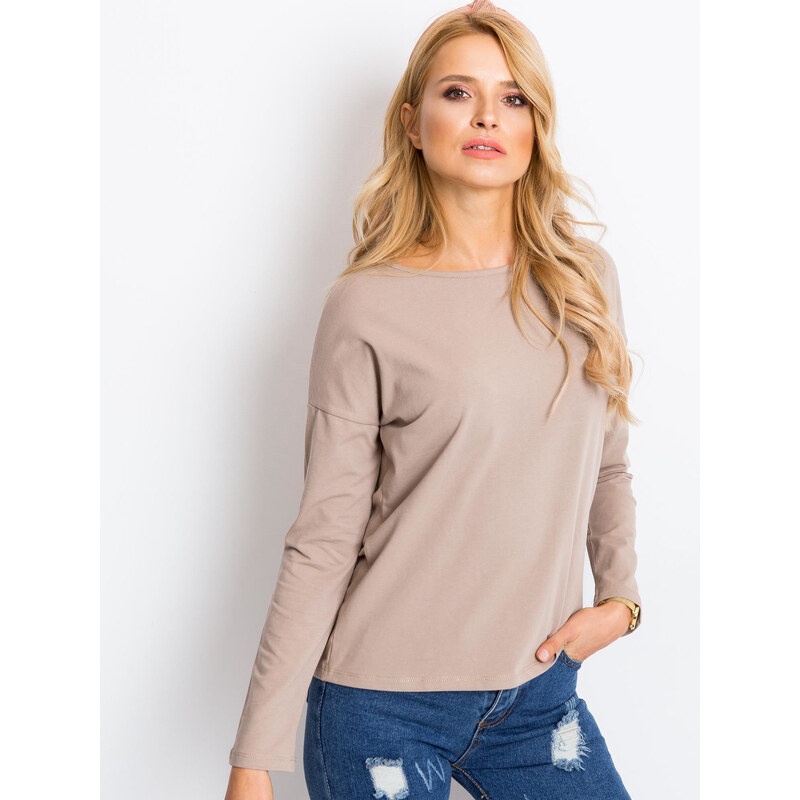 BASIC Dámské béžové tričko s dlouhým rukávem -dark beige Béžová 52404961