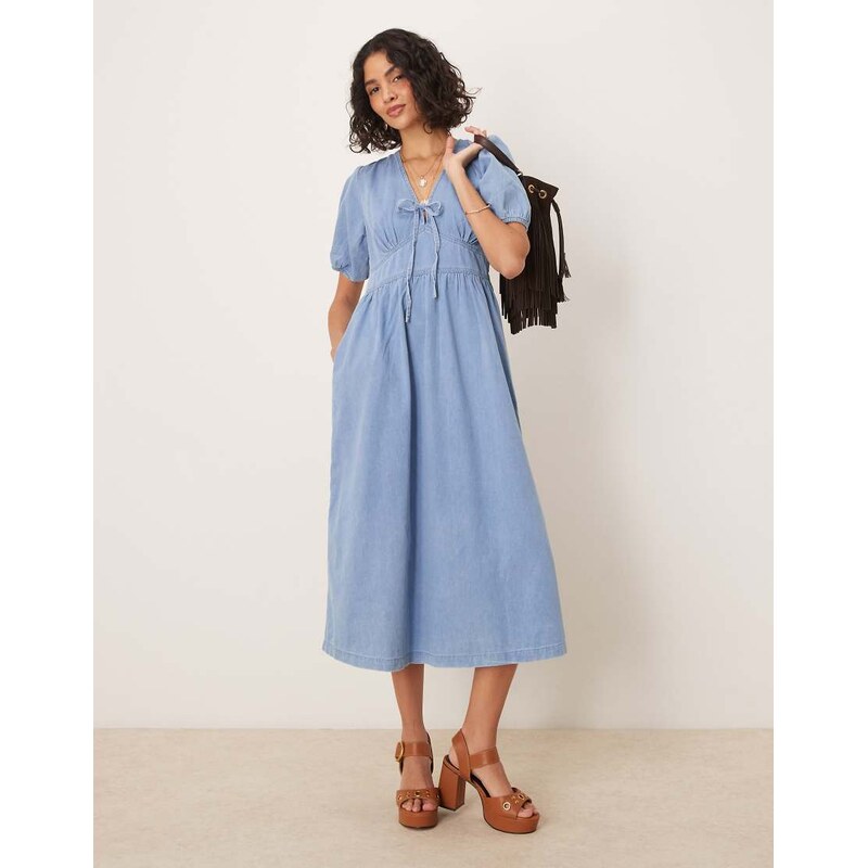 Nobodys Child Astra denim twill midi dress in light blue