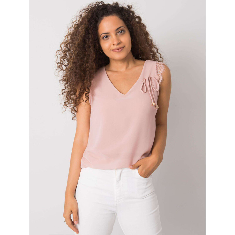 ITALY MODA Světle růžový top s krajkou --pink Pudrová