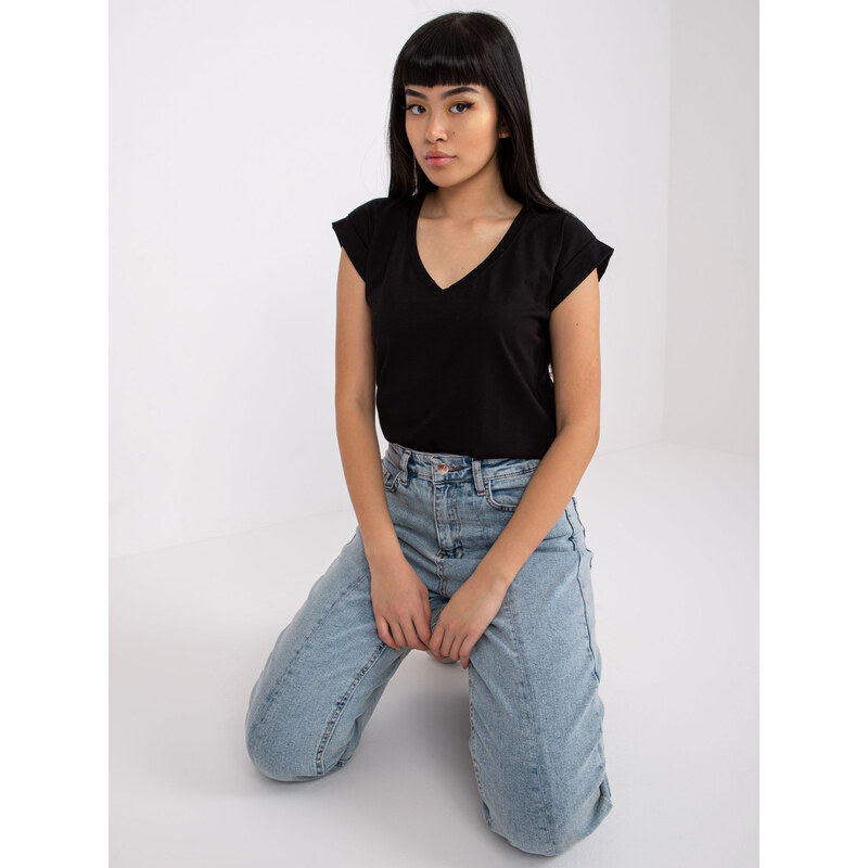 RUE PARIS Černé basic tričko Atlanta s krátkým rukávem -black Černá 67108515