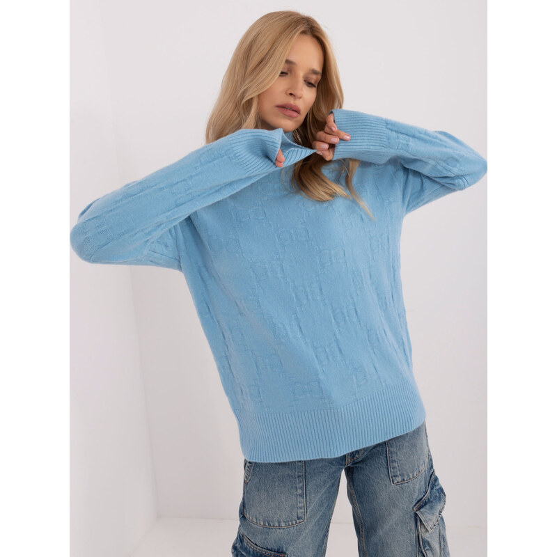 ITALY MODA Azurově modrý rolák se vzory -azure blue Modrá 100037078