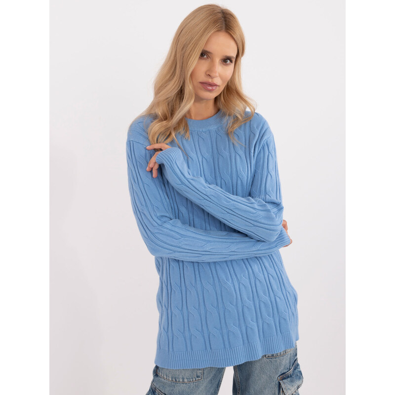 ITALY MODA Modrý klasický pletený svetr --blue Světle modrá