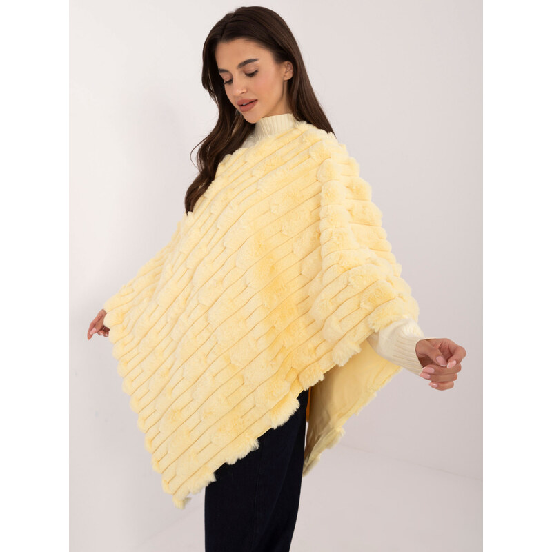 ITALY MODA Světle žluté kožešinové teplé pončo -light yellow Žlutá 101012141