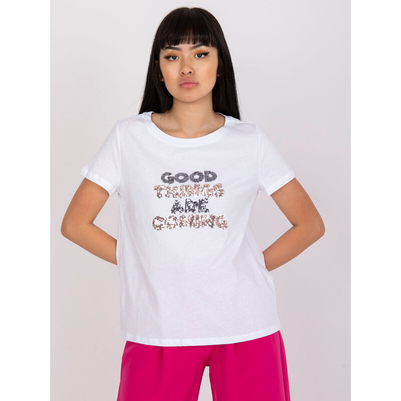 BASIC Bílé dámské bavlněné tričko s nápisem -white Bílá