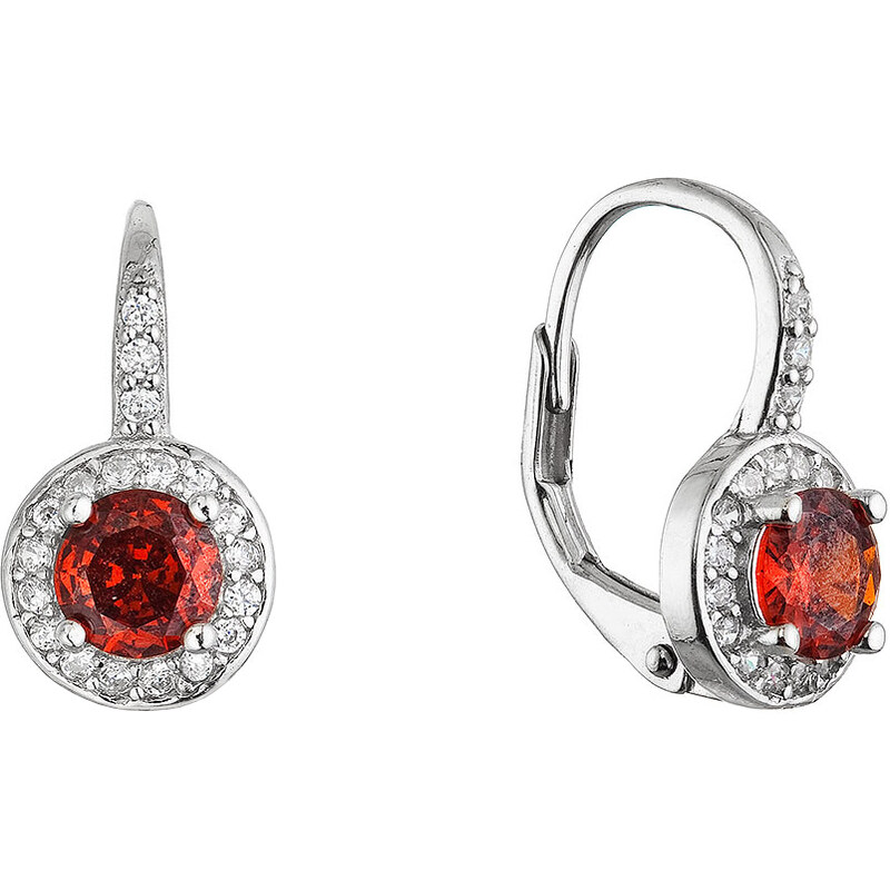 Stříbrné náušnice kulaté se zirkony 11637.3 garnet